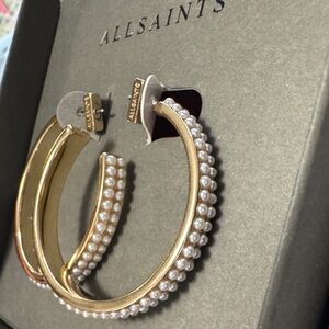 All Saints Gold and Pearl Hoop Earrings
